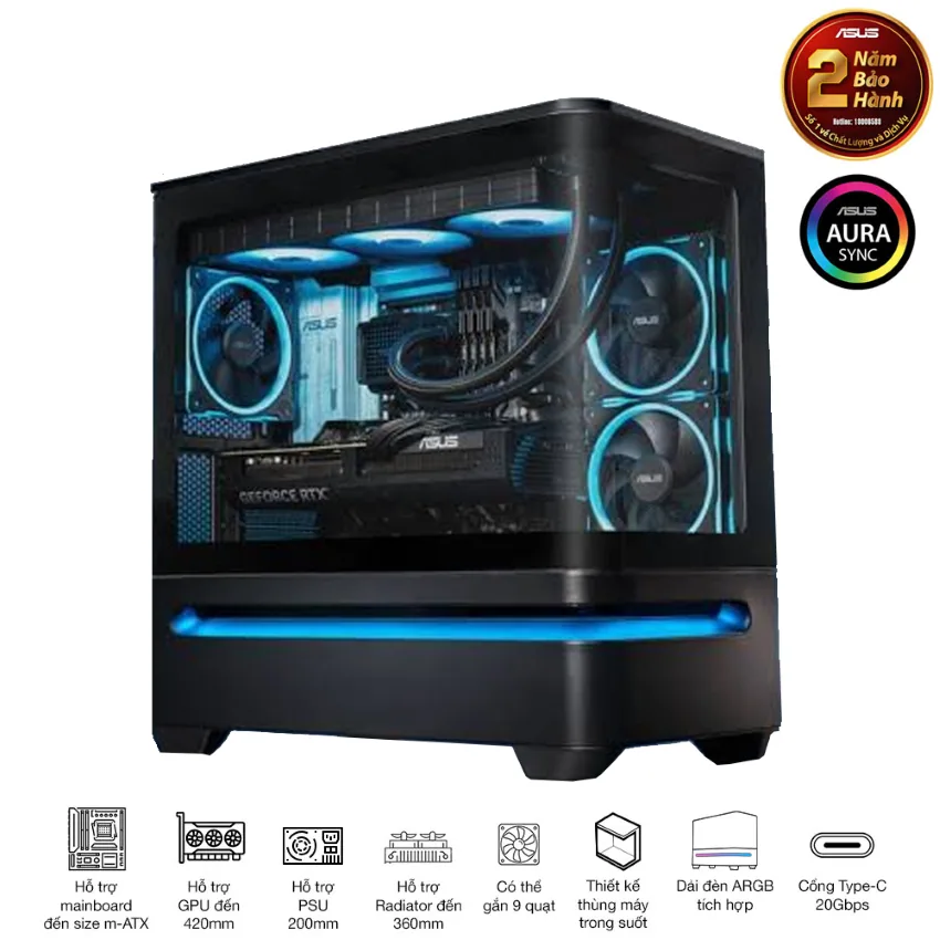 Vỏ case ASUS Prime AP202TG mATX màu đen